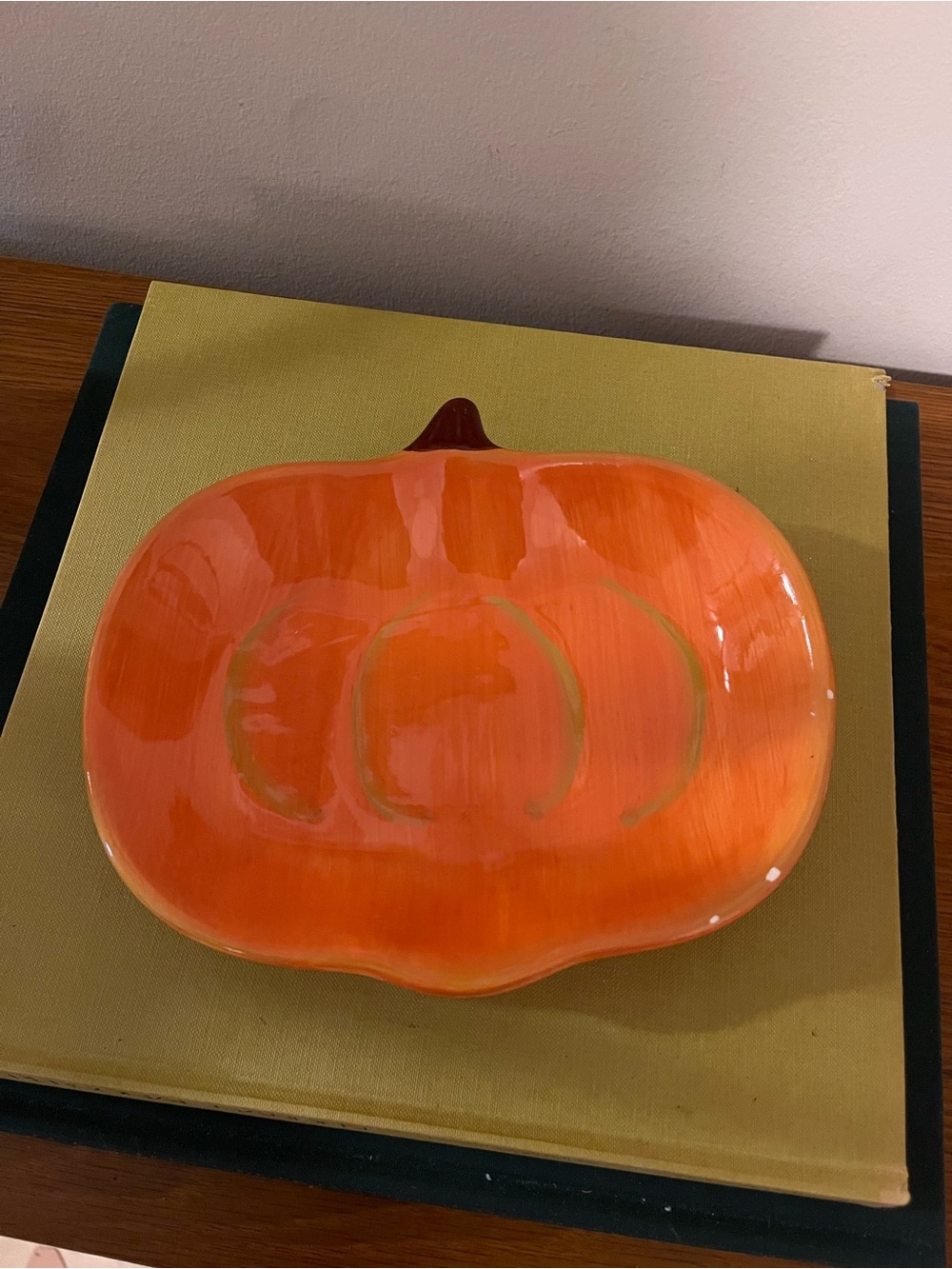 Glazed Ceramic Pumpkin Dish in Bright Orange